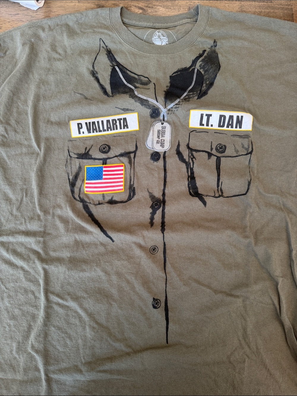 Forest Gump- LT. Dan Olive Green Military Pocket Print Short Sleeve Tee